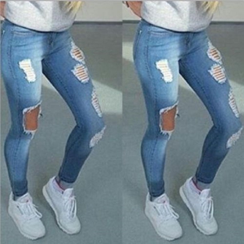Boyfriend Hole Ripped Jeans Women Pants Cool Denim Vintage Straight