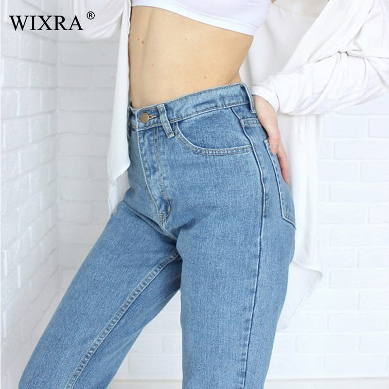 WIXRA Basic Denim Jeans Classic 4 Season Women High Waist Jeans