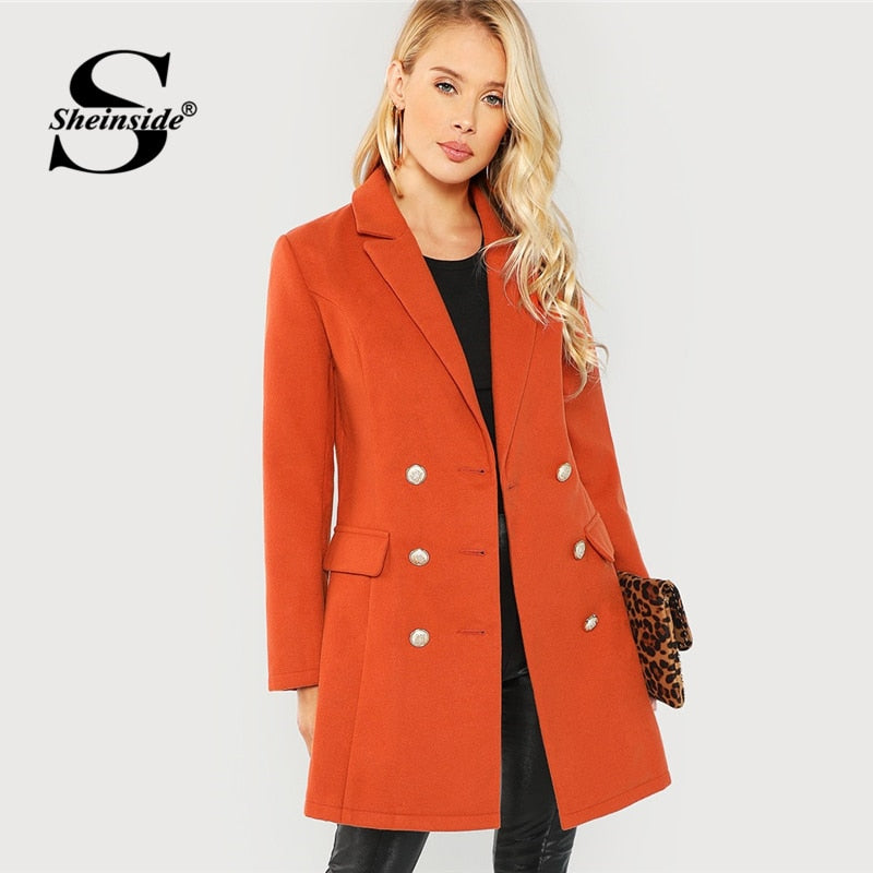 Sheinside Brown Autumn Coat Women Clothes Long Sleeve