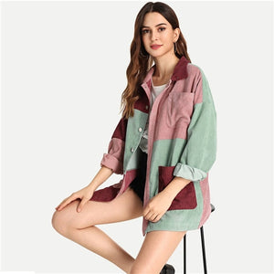 SHEIN Multicolor Elegant Modern Lady Cut and Sew Pocket Front Buttoned Coat