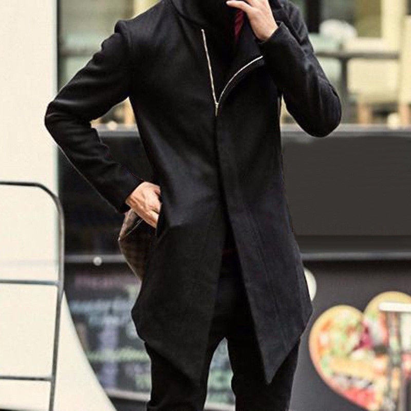British Style Men Long Jacket Stand Collar