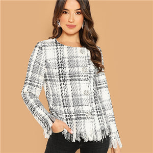 SHEIN Black and White Weekend Casual Button Up Frayed Edge