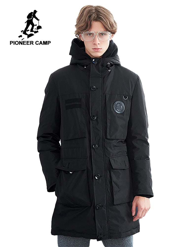 Pioneer Camp warm long down jacket men brand clothing winter