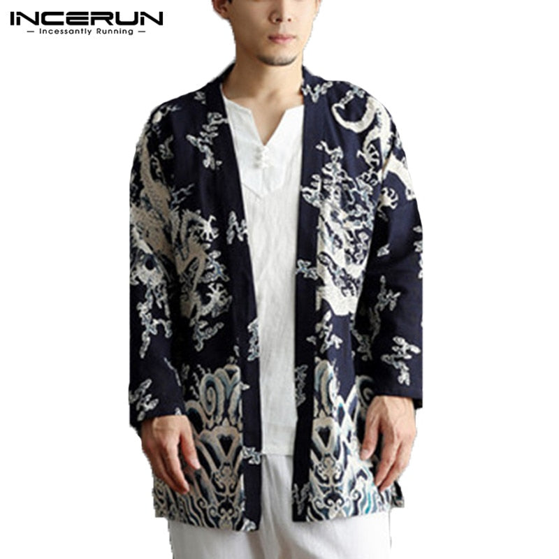 INCERUN Chinese Style Men Trench Coat Pockets