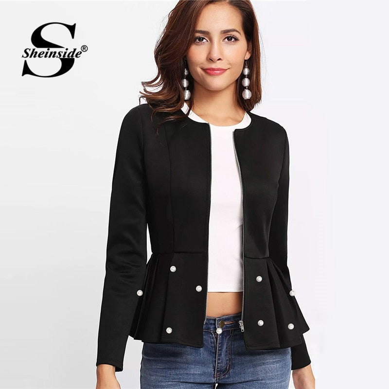 Sheinside Elegant Black Coats And Jackets Women Outerwear