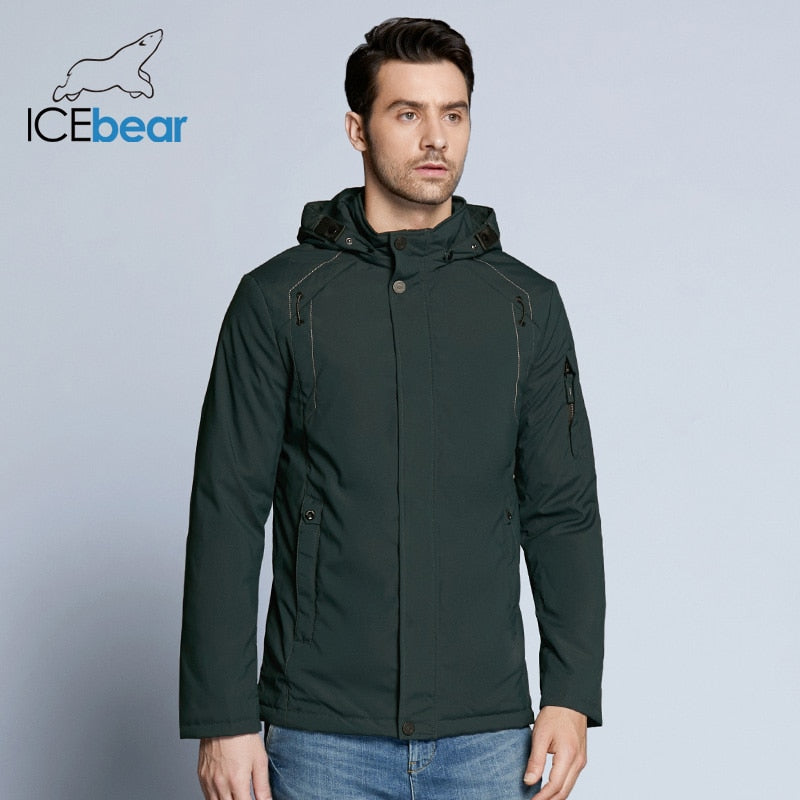 ICEbear 2019 new spring men's coats windbreaker warm apparel cotton padded detachable hat brand hooded man jacket MWC18120D