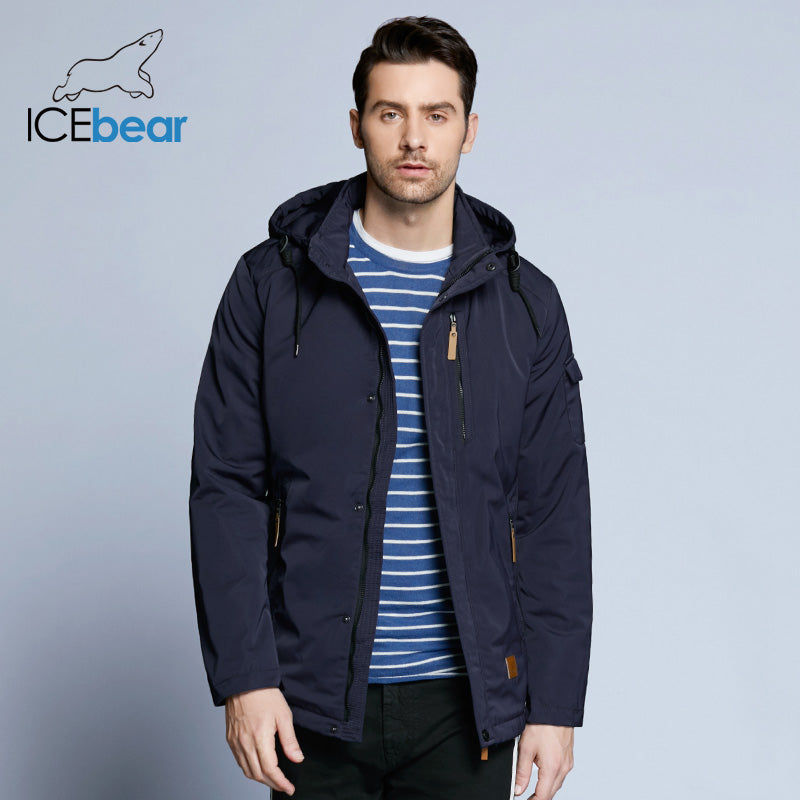 ICEbear 2019 Pocket Zipper Design Men Jacket Spring  New Arrival Casual Fashion Parka Solid Thin Cotton Coat 17MC010D