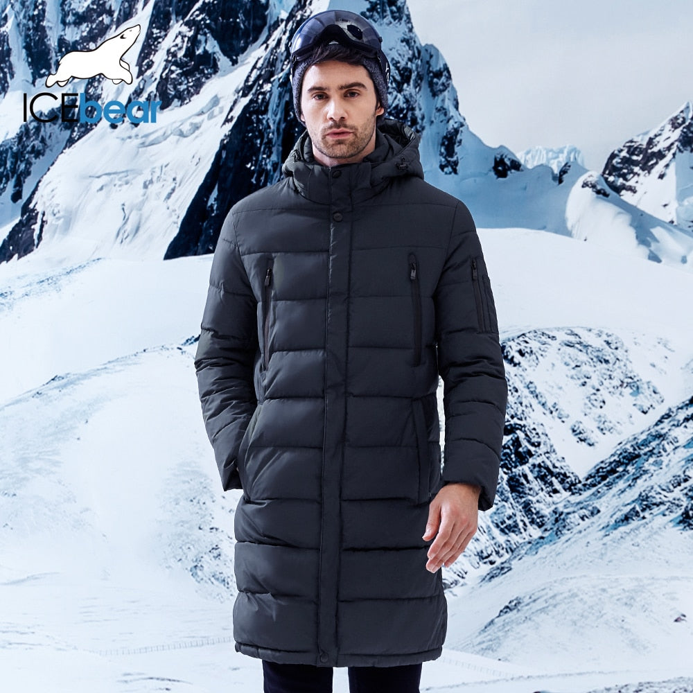 ICEbear 2018 Winter Men's Long Coat Exquisite Arm Pocket Men Solid Parka Warm