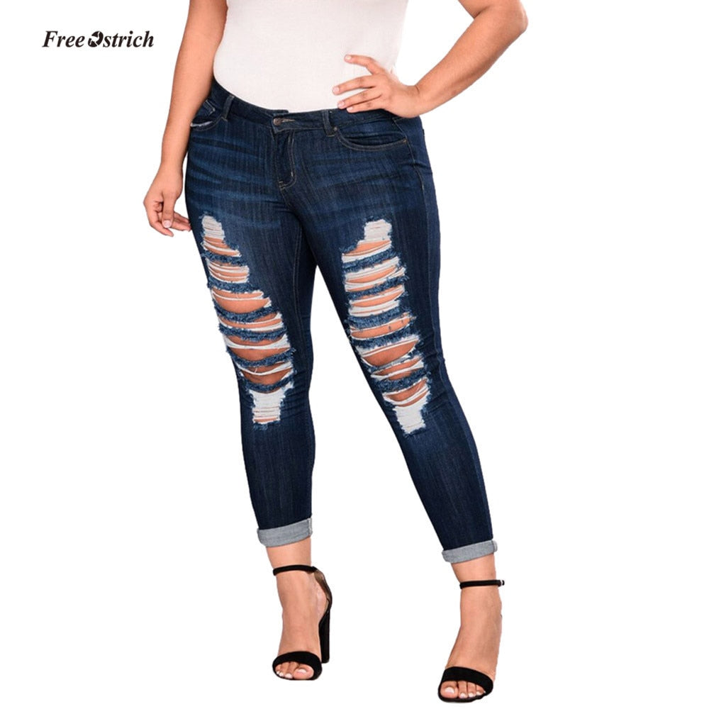 Free Ostrich Clothes Women Jeans Women Plus Size Ripped Stretch